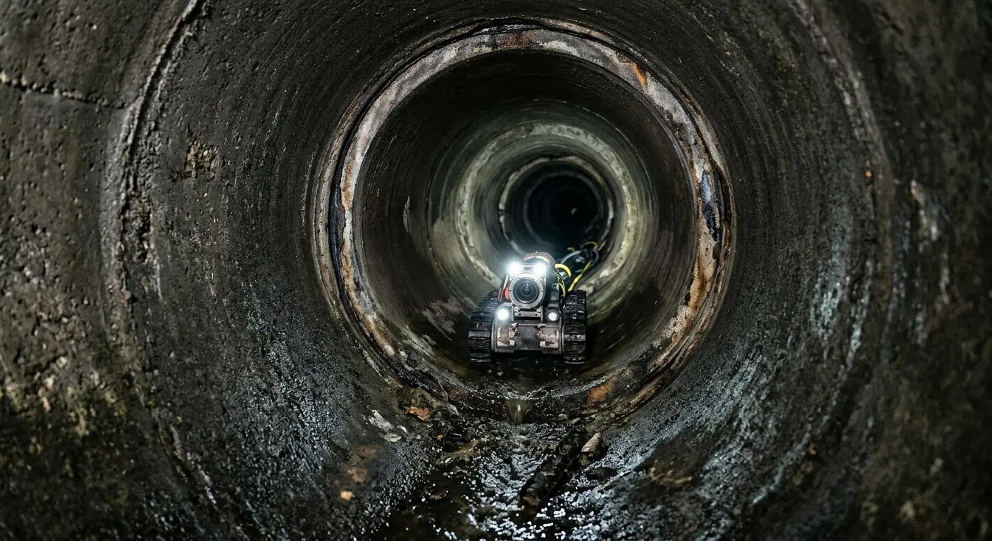 Robotic sewer camera inspecting pipe interior for Drain Snake Service in Mount Kisco