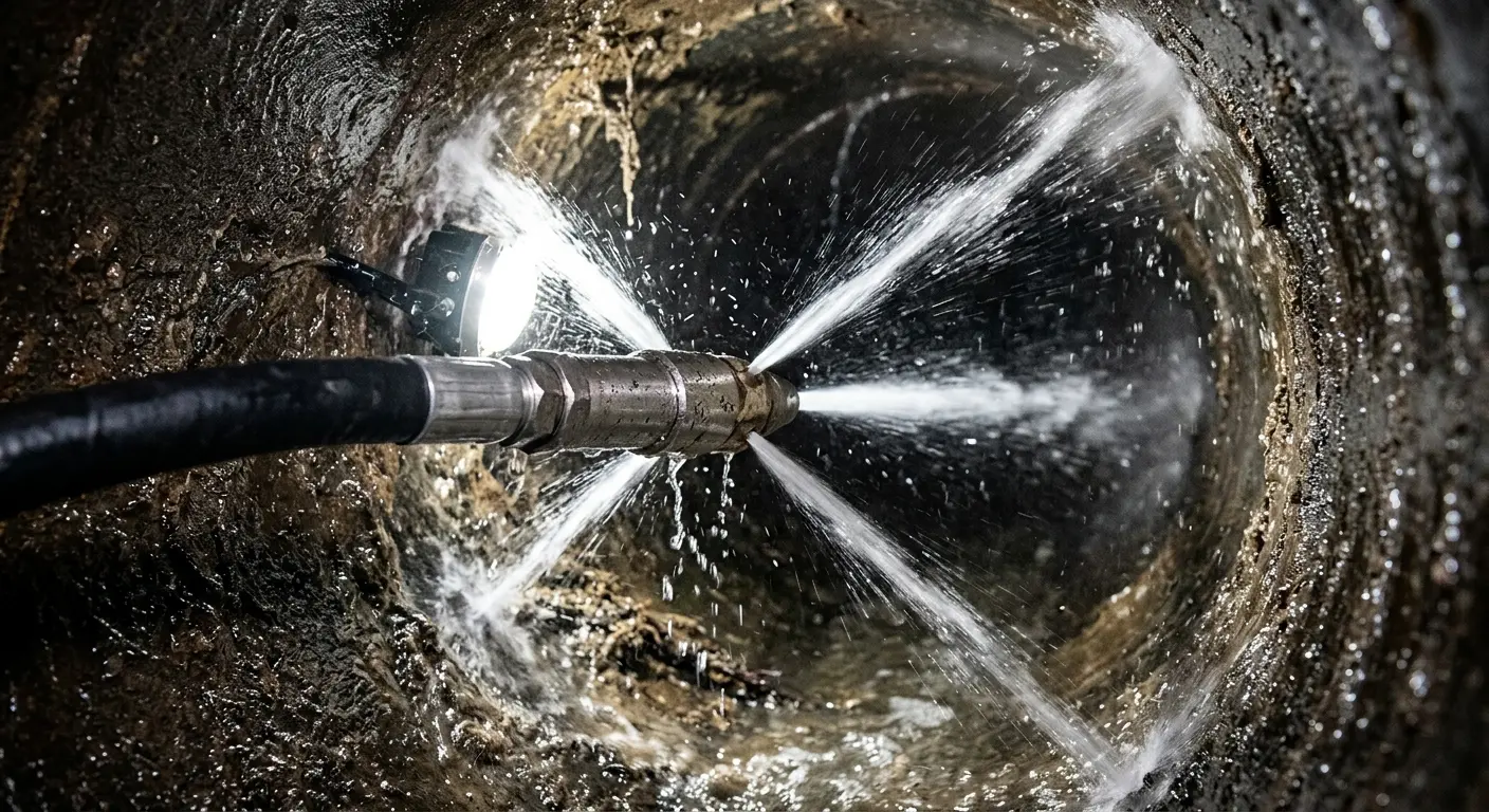 High-pressure hydro jetting nozzle cleaning sewer pipe for Storm Drain Cleaning in Mount Kisco